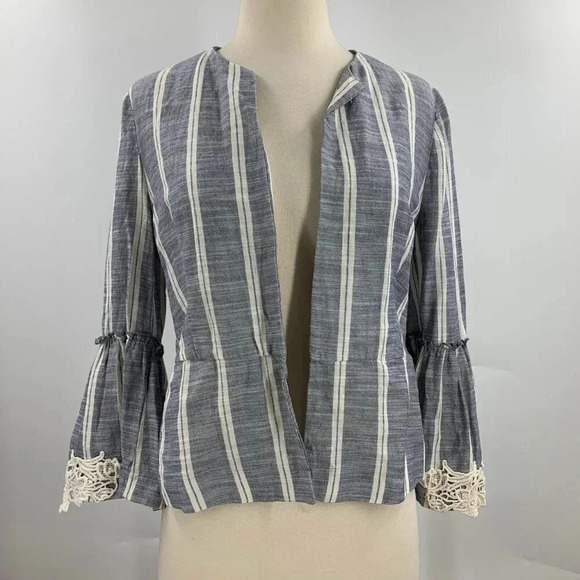 Zara Basic Women's Cotton Open Front Lace‎ Long Sleeve Jacket Size M - Picture 1 of 13